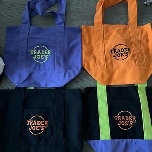Trader Joe's Reusable Tote Bag Set - Purple, Orange, Black